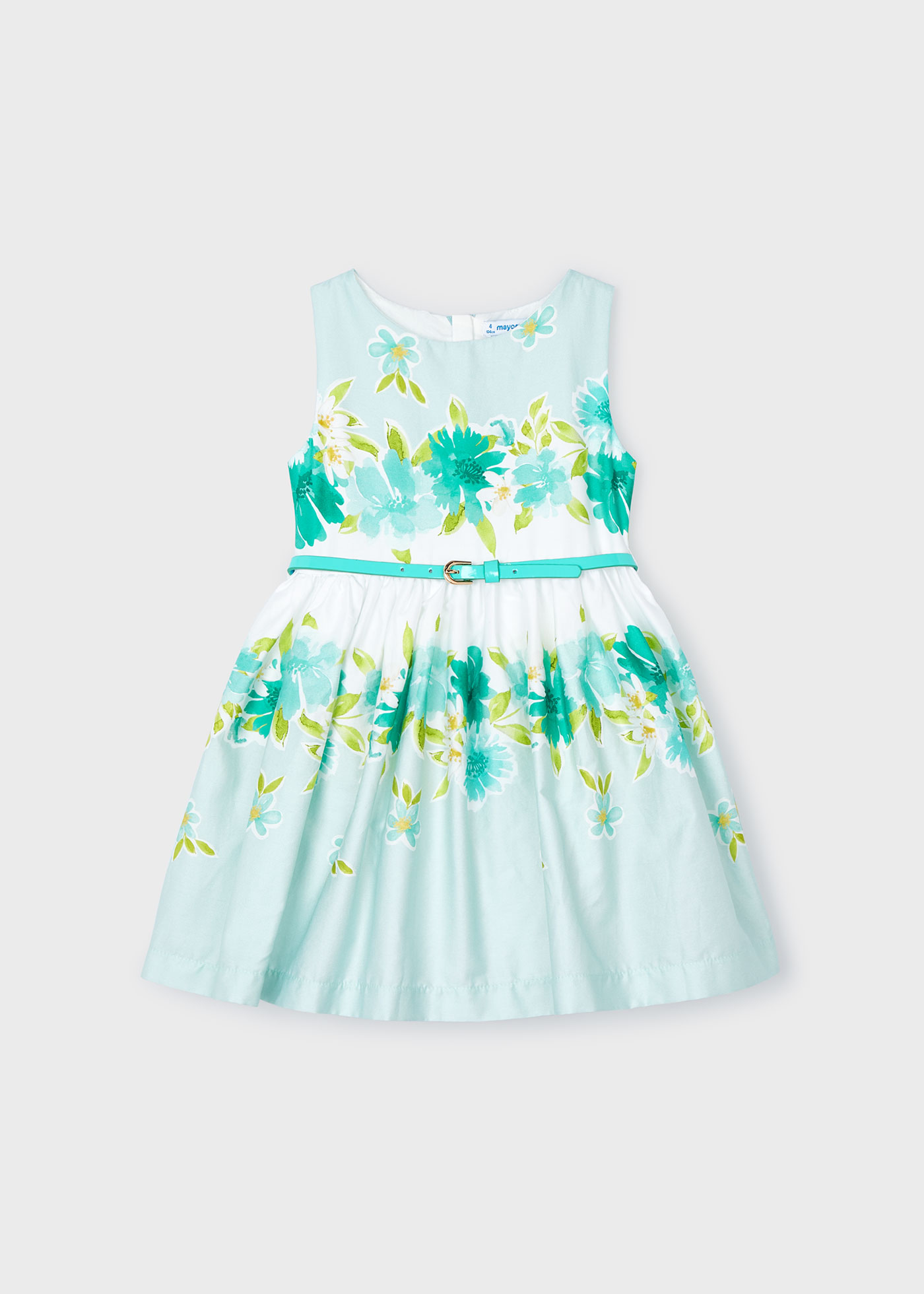 Vestido fúcsia de popeline com cinto para meninas