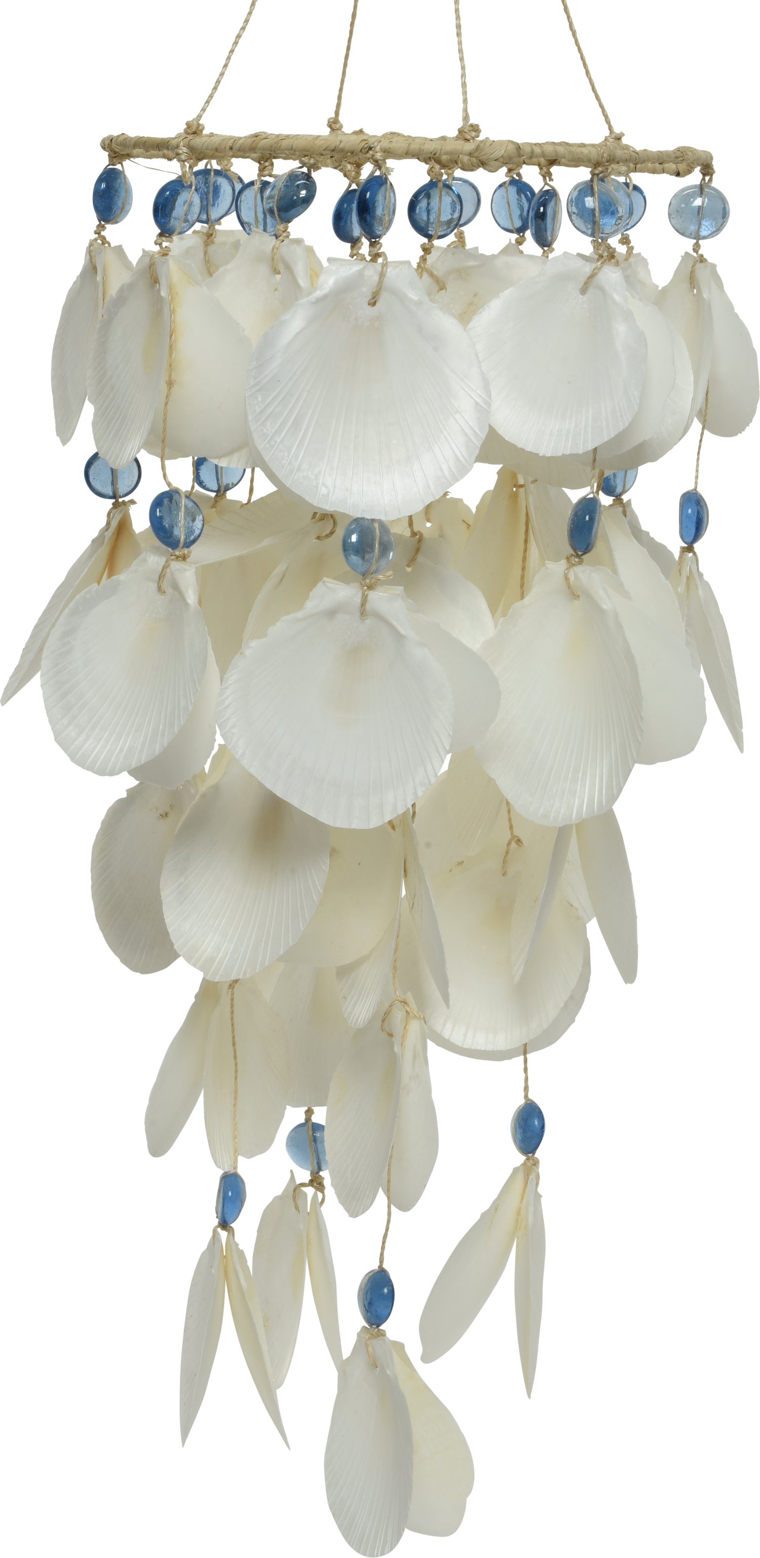 Decoriswindgong schelpen wit / blauw D 20 H 46 cm