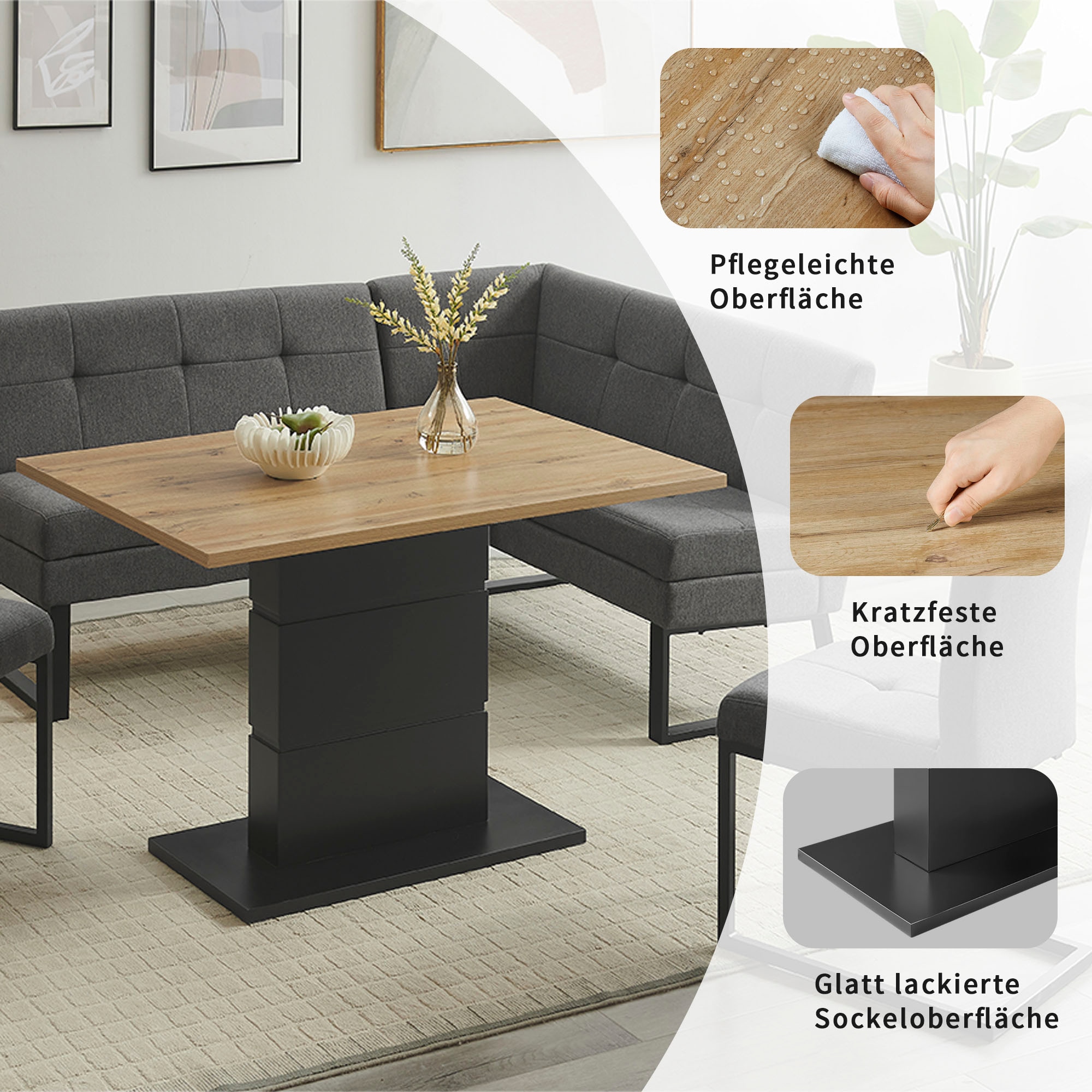 GOODproduct Eckbankgruppe »Geranie, Sitzgruppe, Eckbank inkl. Stauraum, Esstisch, 2 Freischwinger« Set, Eckbank inkl. Stauraum wahlweise links und rechts montierbar, 4 Stk. tlg.