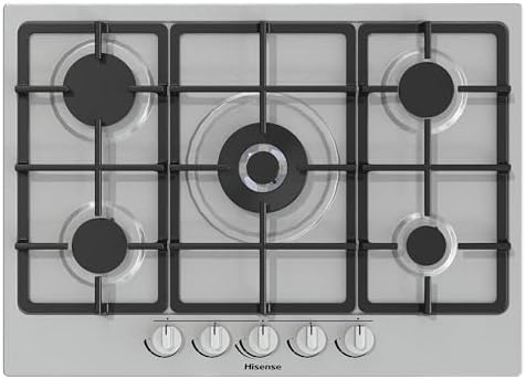 Hisense GM663XB Plaque de cuisson à gaz, 4 zones de cuisson, largeur 60 cm, brûleur wok double couronne et grilles en fonte, allumage intégré, anti empreintes digitales en acier inoxydable : Gros électroménager