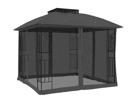 Tonnelle avec double toit et parois en filet anthracite acier