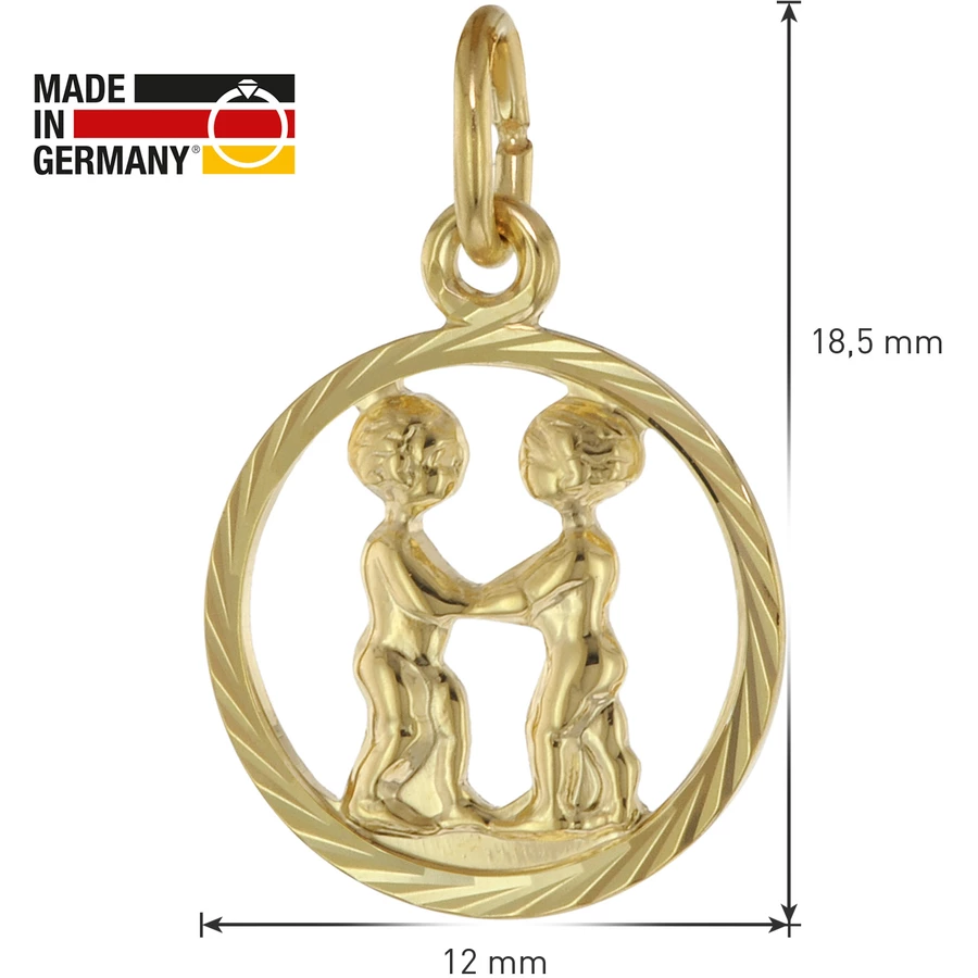 trendor Sternzeichen Zwilling 333 Gold + goldplattierte Kinder-Kette gold