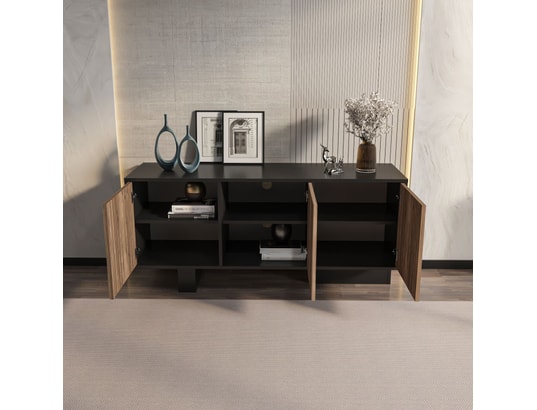 CONCEPT1 - Bahut Monaco noir, noyer clair 150 x 45 x h51,5cm