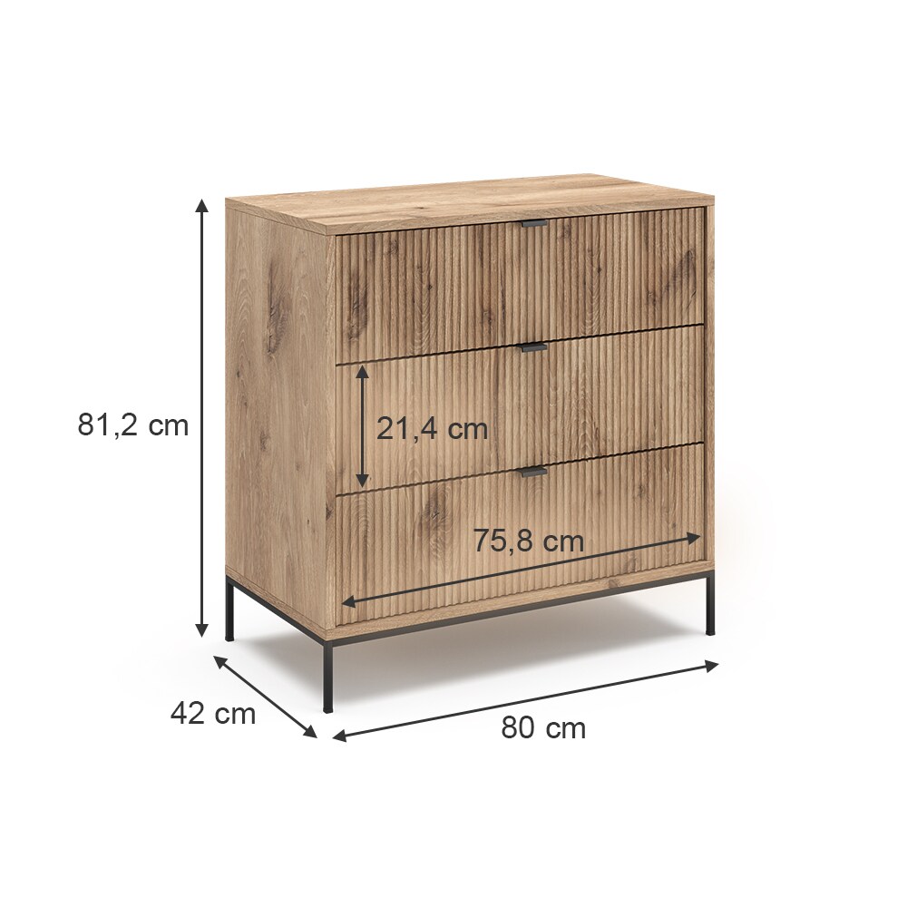 Vicco Kommode Eliza Viking Oak 80 x 81,2 cm mit 3 Schubladen