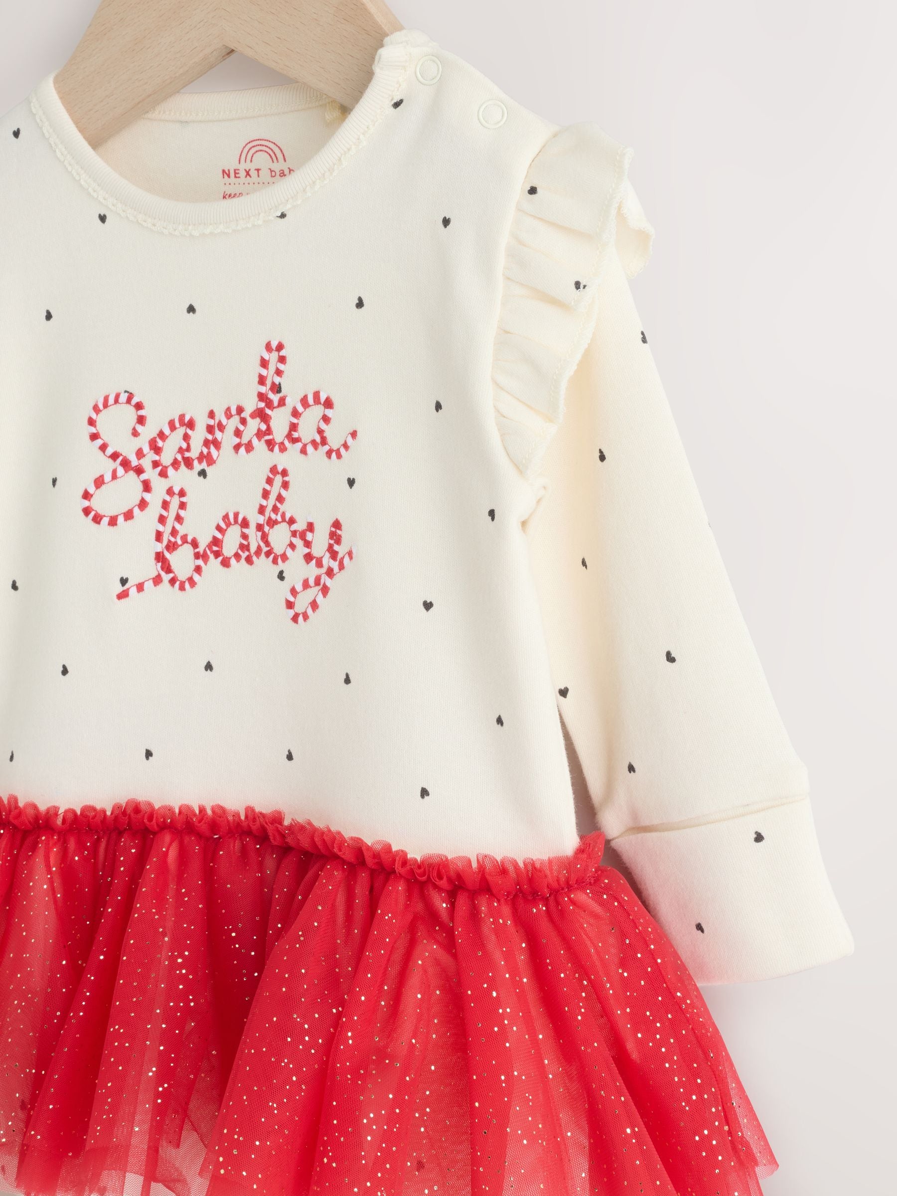 Rode/crèmekleurige tutu-kerstman - Baby-pyjama (0mnd-2jr)