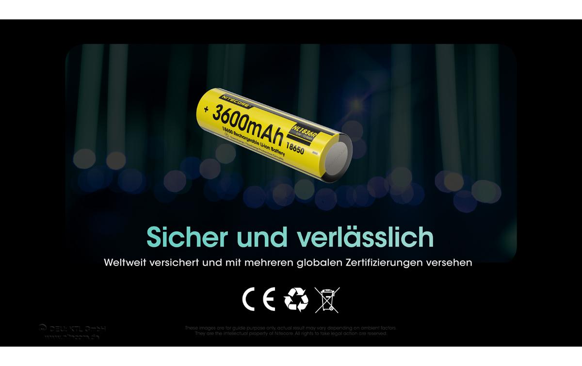 Akku NL1836R Li-Ion Typ 18650 mit USB-C 3600 mAh, 1 StückGeschützter Li-Ion-Akku