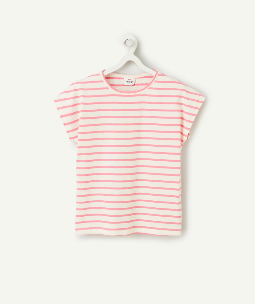 t-shirt manches courtes fille en coton bio à rayures roses
