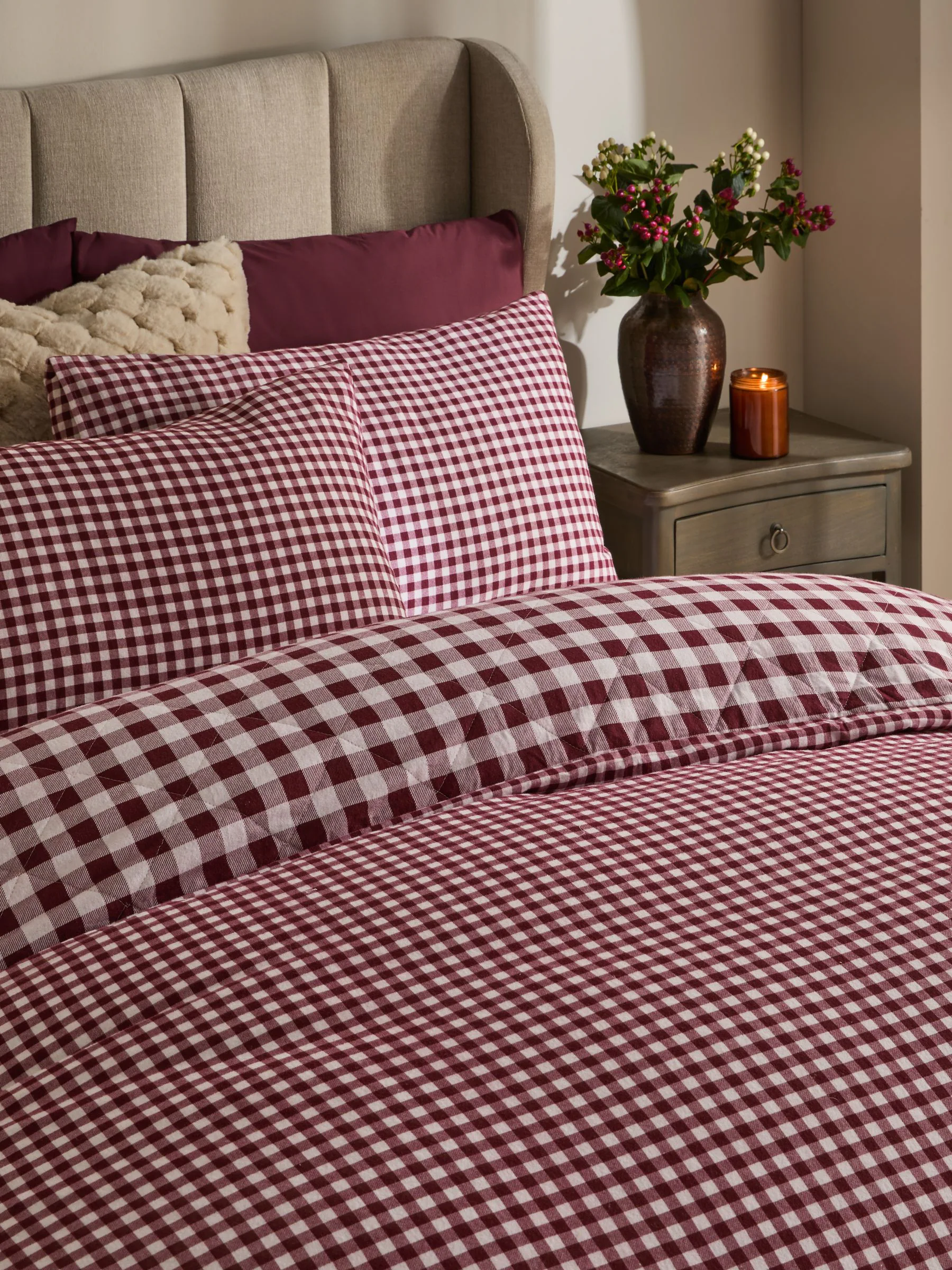 Supersoft Brushed Cotton Reversible Quilted Duvet Cover and Pillowcase Set