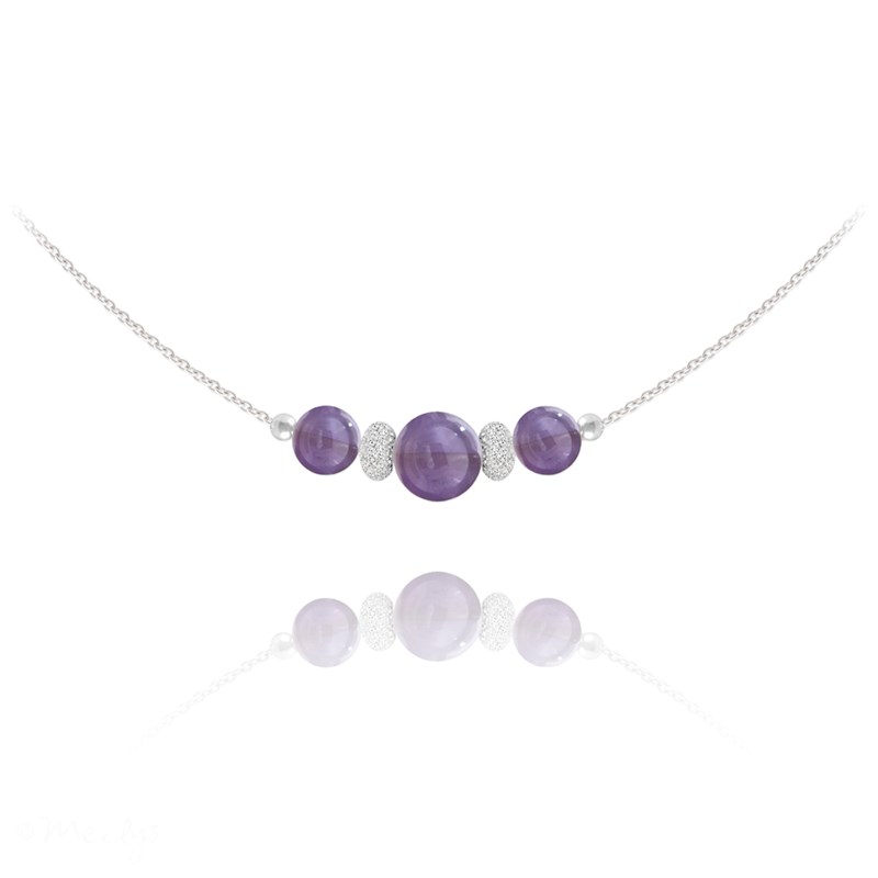 Collier ras de cou en argent 925 et pierres naturelles Améthyste