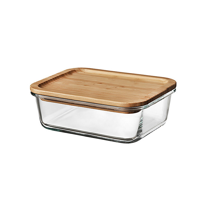 Boîte rectangulaire en verre avec couvercle hermétique en bambou 0,35 L