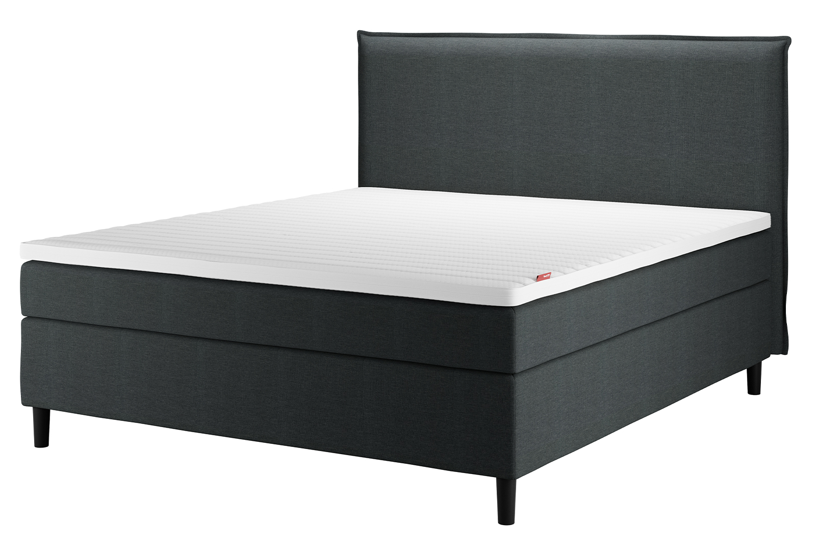 Sensitive 200 kontinentalseng Tekstil Chia 28 i 180x210 cm.  Medium/Fast komfort med Premium hyperflex overmadrass og runde sorte ben 13cm. Sengegavl selges separat.