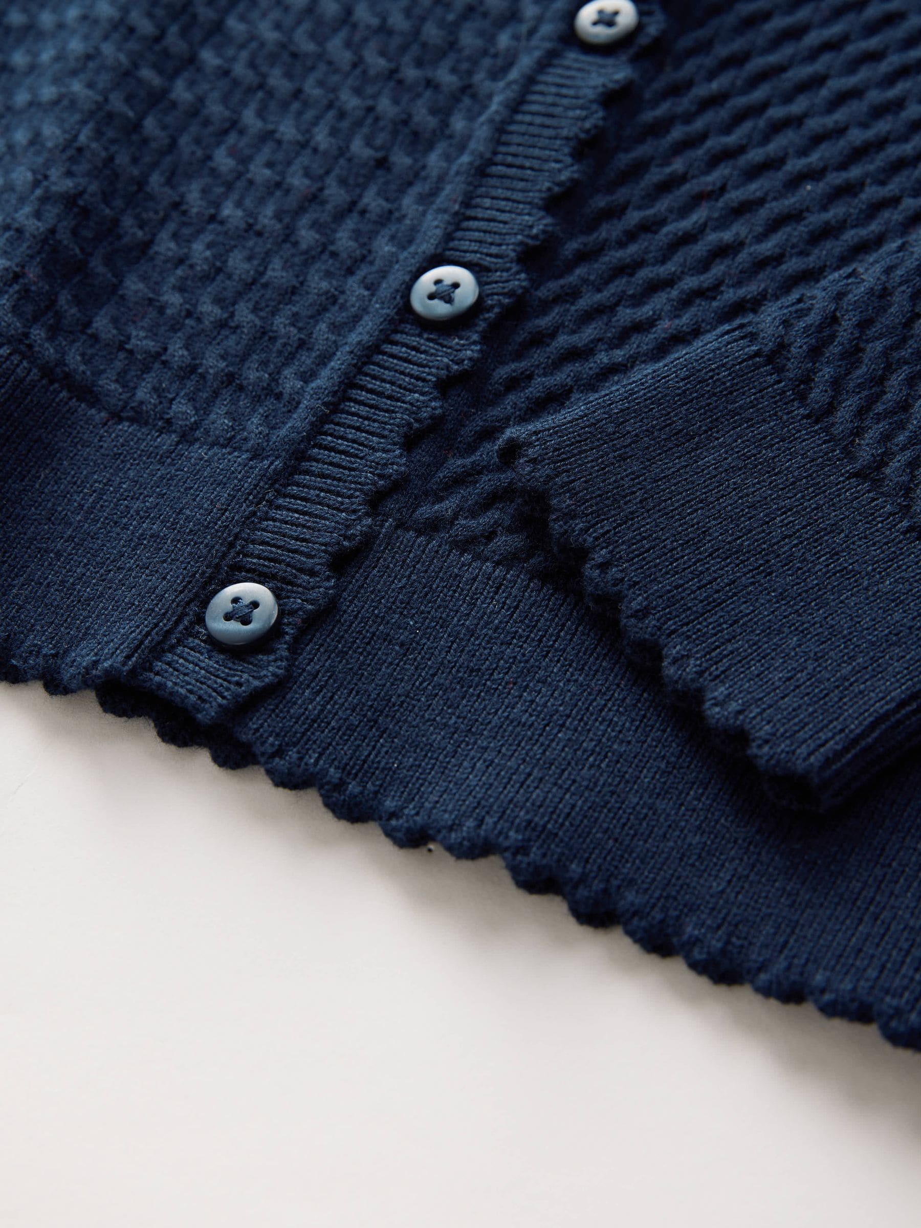 Marineblauw - Schoolvest met kabelmotief van katoen (3-16jr)