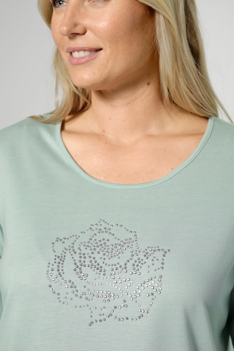 T-Shirt, Rosen-Motiv, Rundhals, 3/4-Ärmel