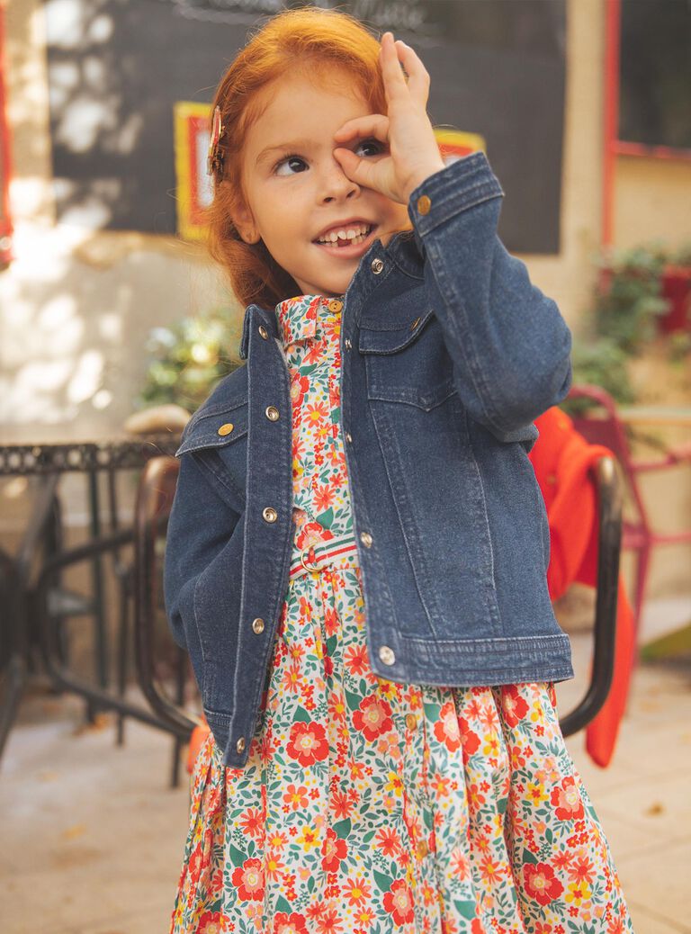 Veste en jean brodée bleu foncé