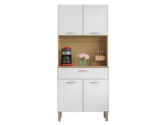 Buffet de Cuisine 4 Portes 1 Tiroir Chêne et Blanc L 74.5 H 170.5 P 36.3 cm