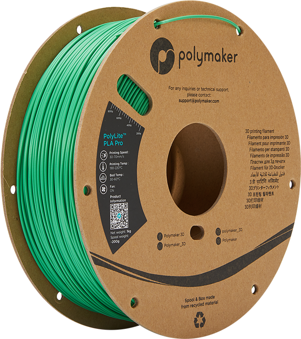 Polymaker  PolyLite PLA PRO Green, 1,75 mm (1.000 g)    PLA Filament mit exzellenten Eigenschaften für FDM Drucker