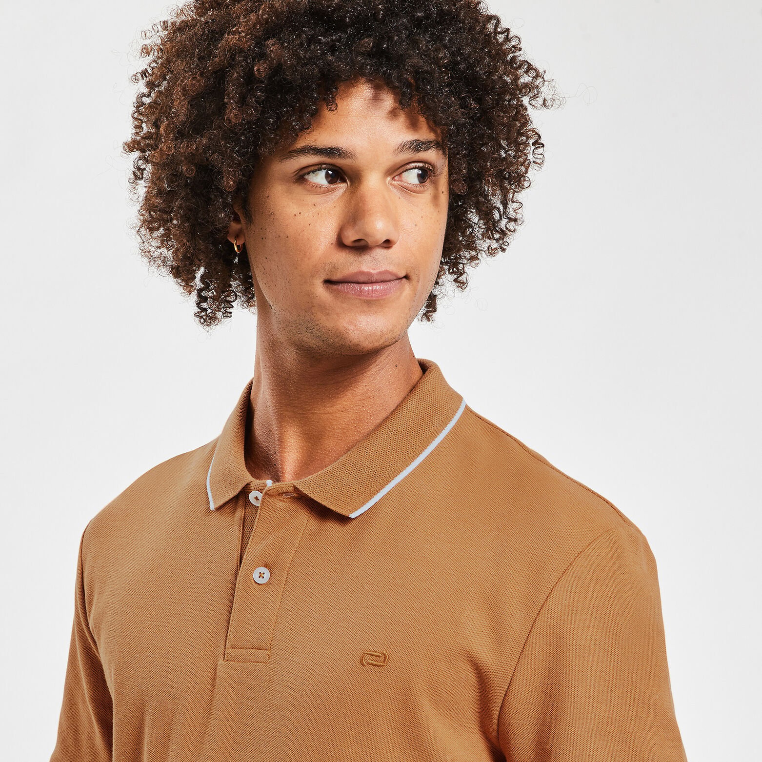 Polo manches courtes uni coton piqué Camel