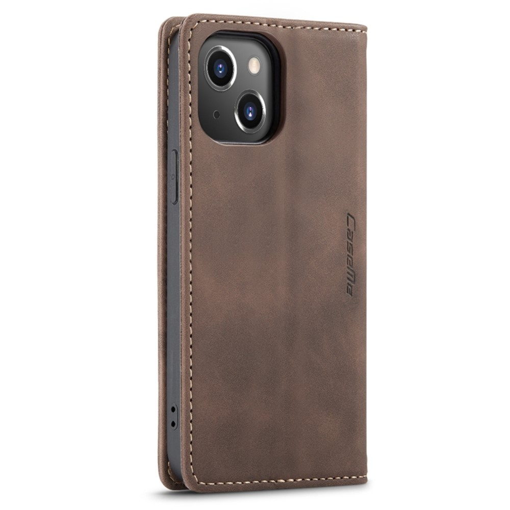 iPhone 14 Leder Tasche Flip Wallet Etui mit Kartenfächern - Braun