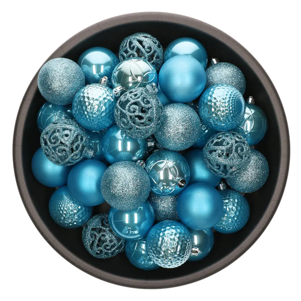 Decoris kerstballen - 37x -ijs blauw 6 cm -kunststof