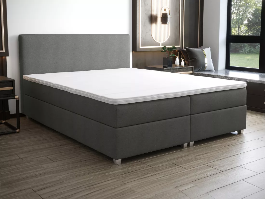 Ensemble complet boxspring tête de lit + sommier + matelas + surmatelas - 180 x 200 cm - Tissu - Anthracite - ONAN de YSMÉE