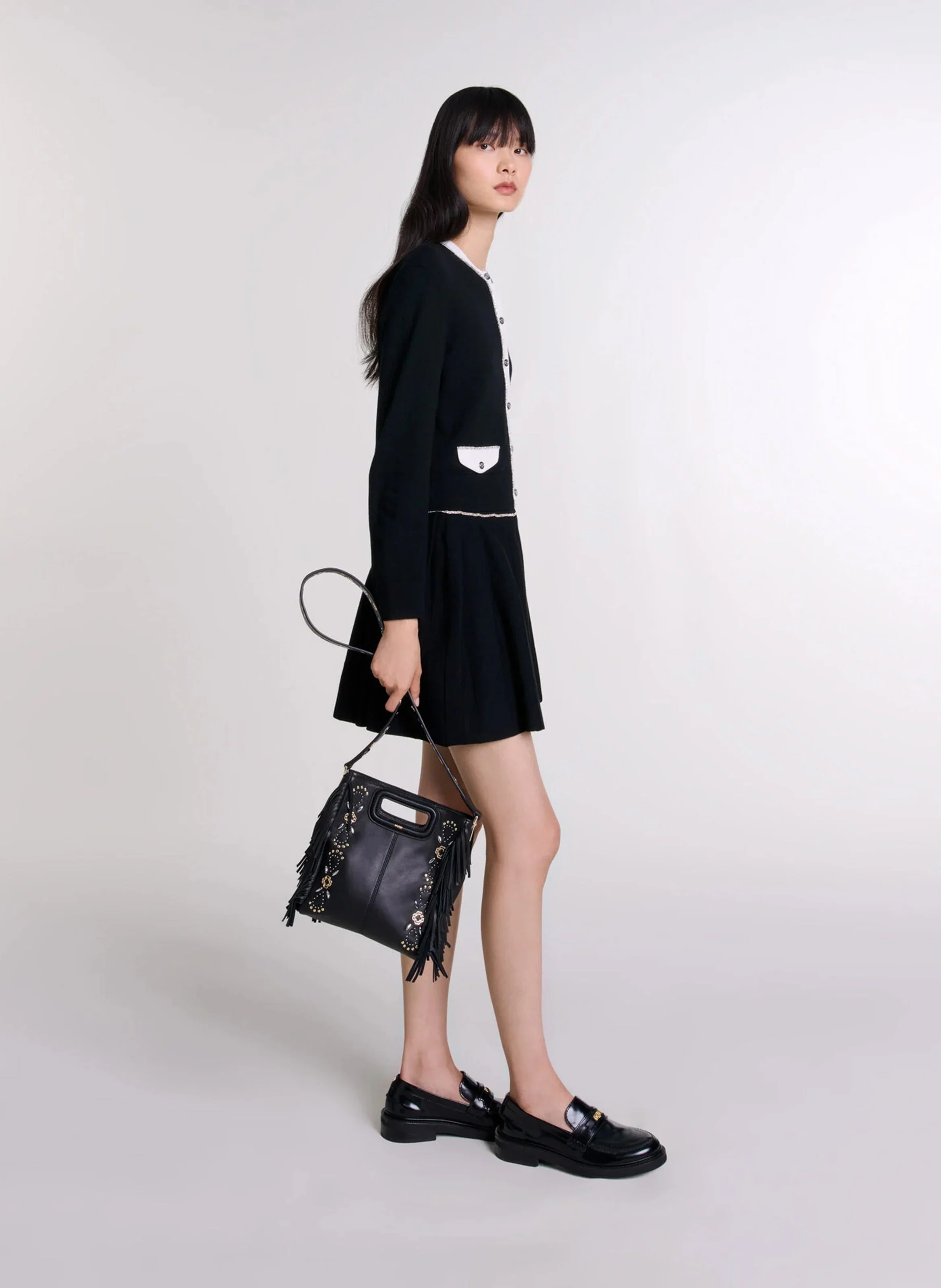 Cardigan col rond en laine mélangée | Noir