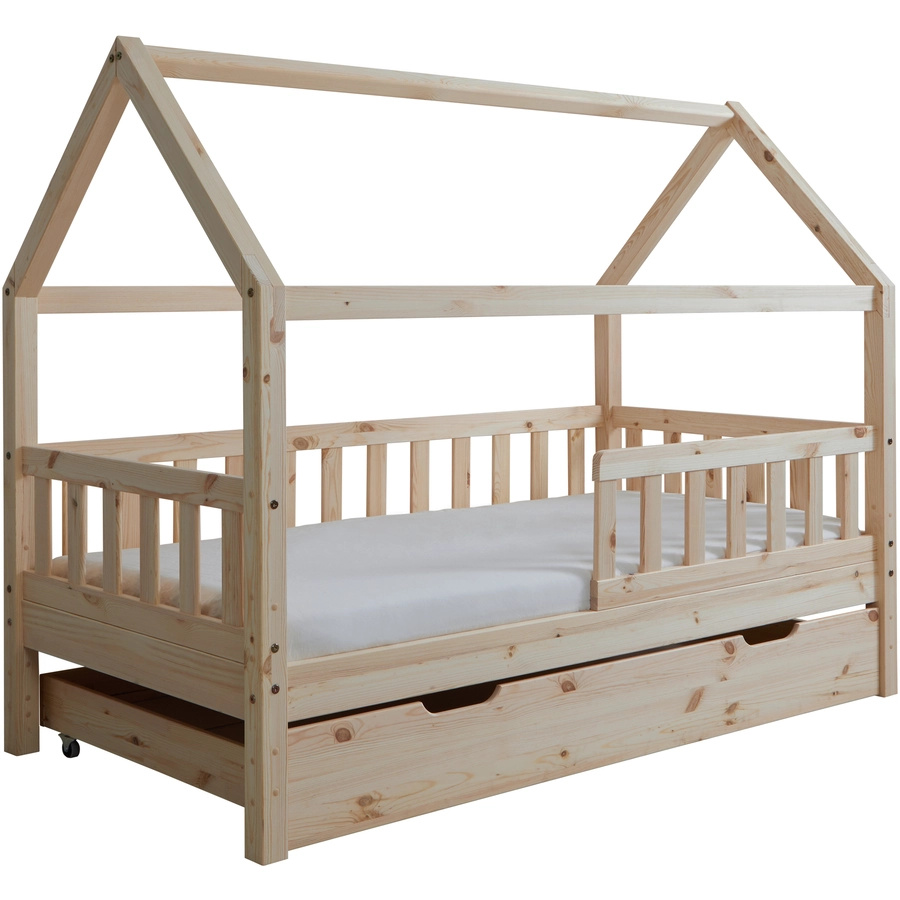 TICAA Kinderbett Hausbett Kay 80x160 inkl. Schubkästen Kiefer natur Natur