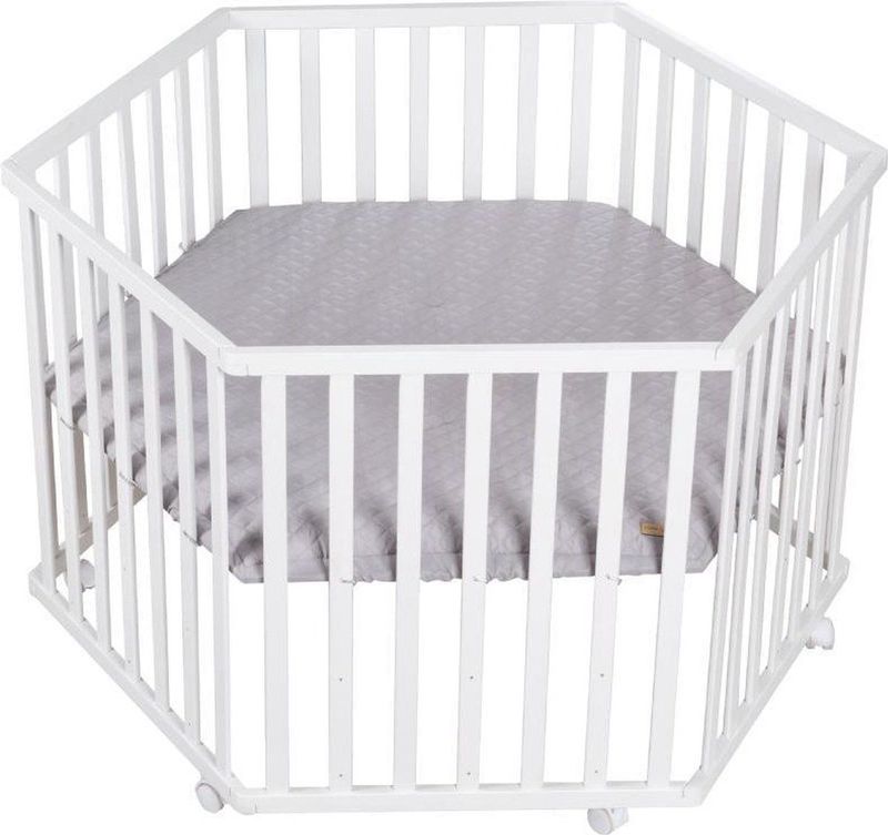 Roba - Style Box 202500WEV230 - Babybox - Wit - 6-hoekig - Inclusief Grijze Beschermlaag en Wielen