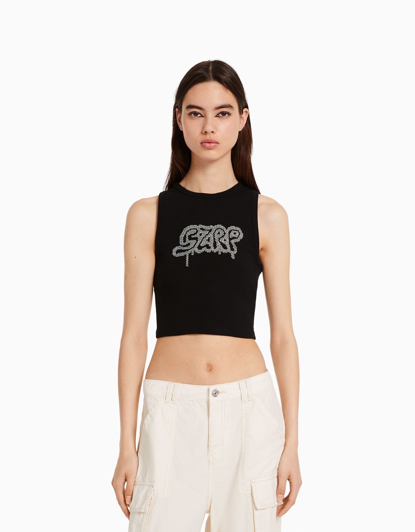 Top sem mangas BERSHKA com detalhes em strass BIZARRAP