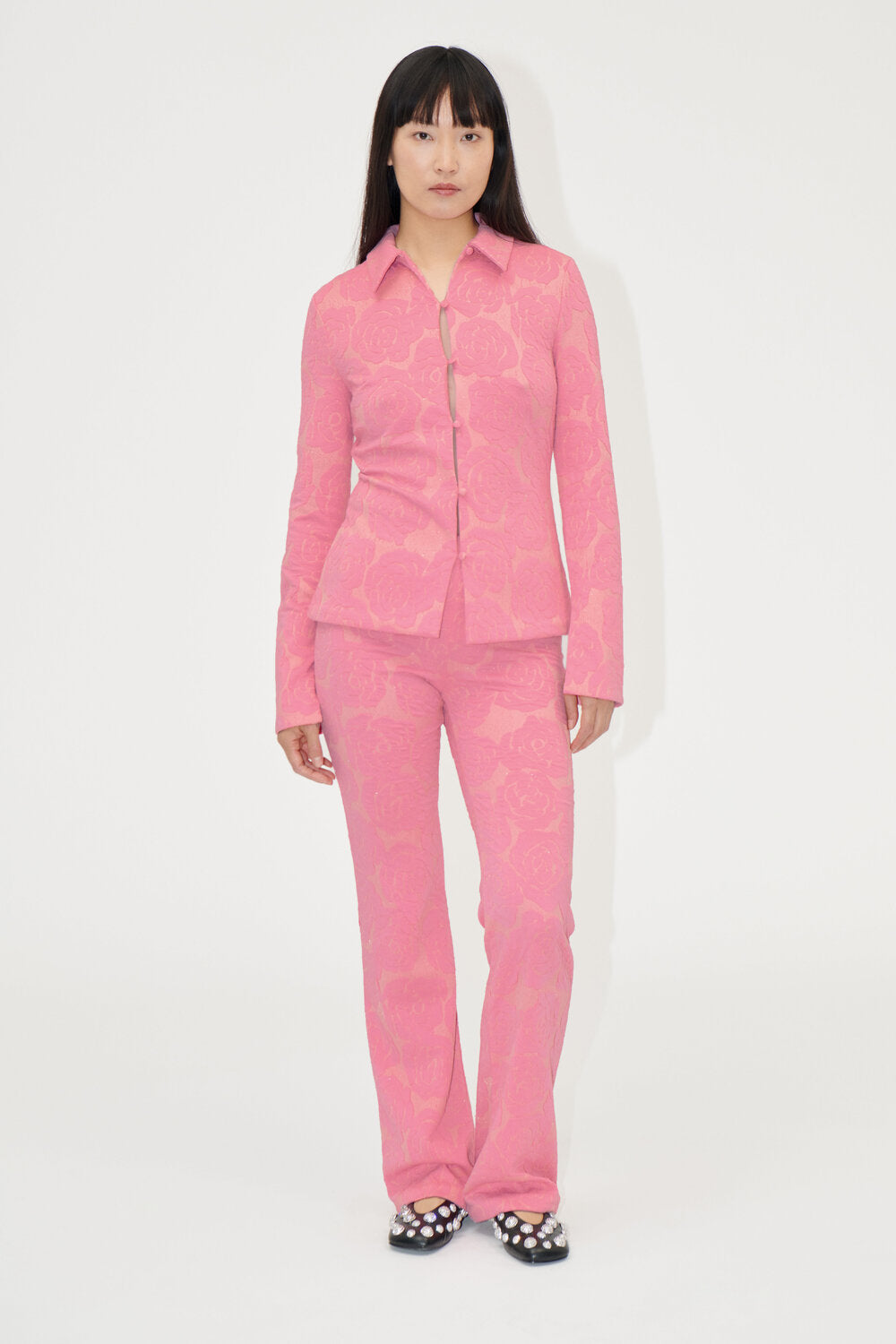 Stine Goya  Long Flared Elasticated bukser - Rose Relief