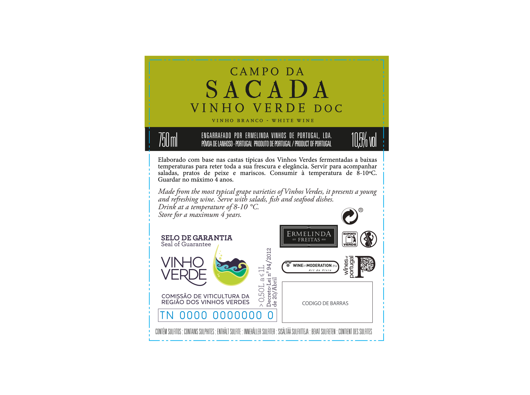 VINHO BRANCO CAMPO DA SACADA VINHOS VERDES 0.75L