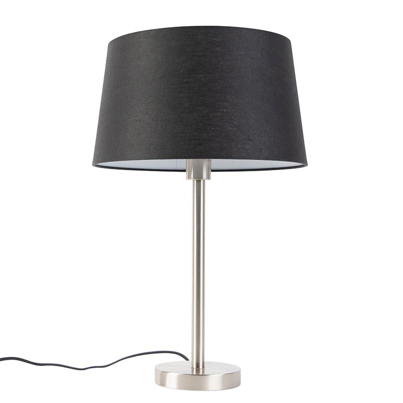 Moderne tafellamp staal met zwarte kap 35 cm - Simplo
