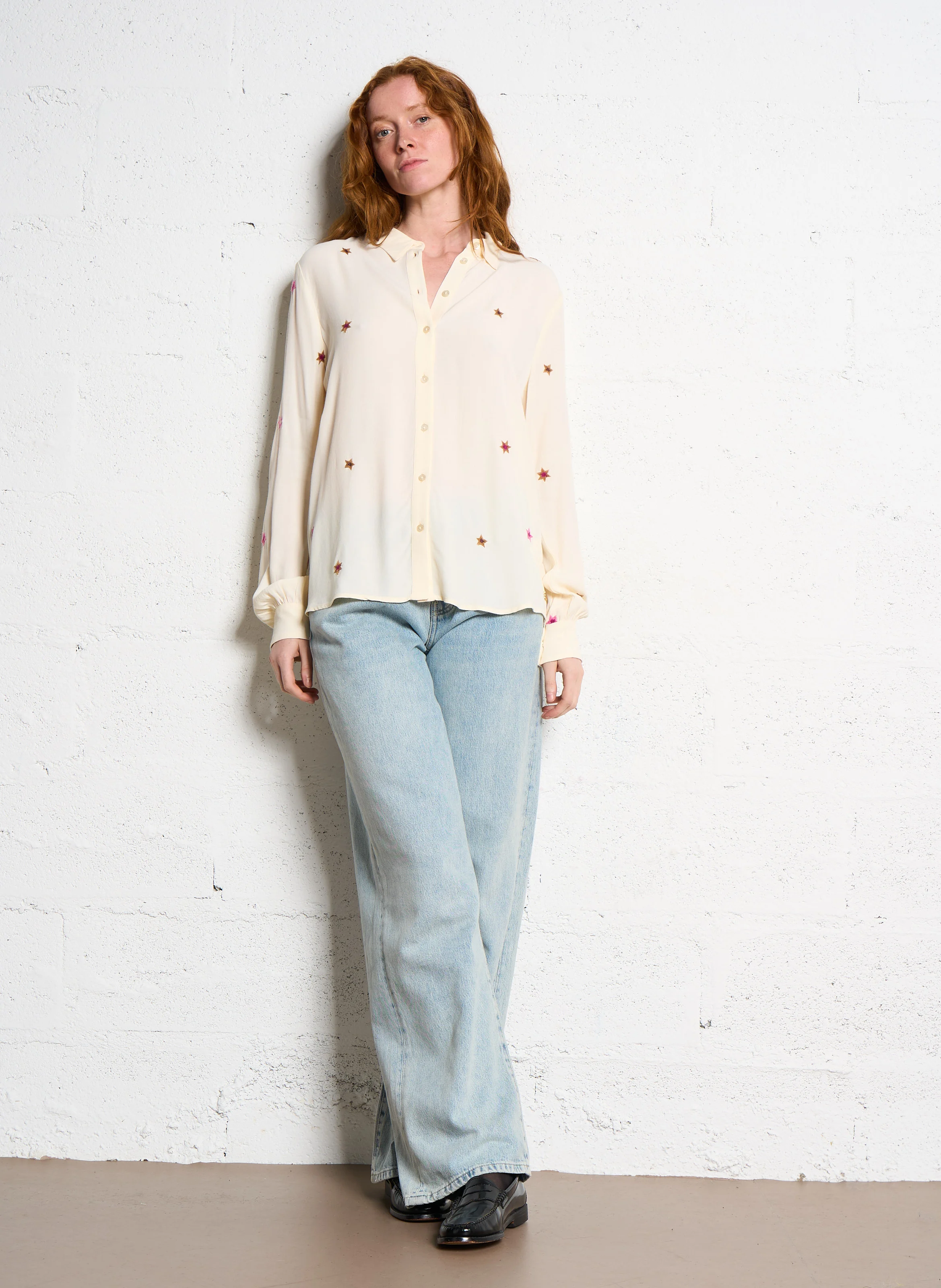 LOT - Chemise droite brodée | Beige
