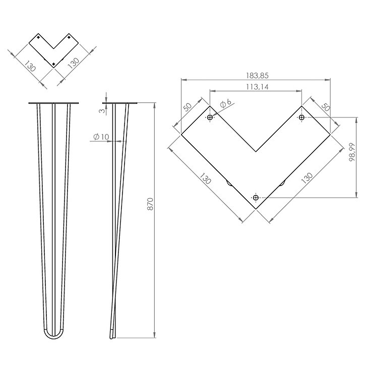 Pied de meuble en triangle en acier noir Interges H. 87 cm