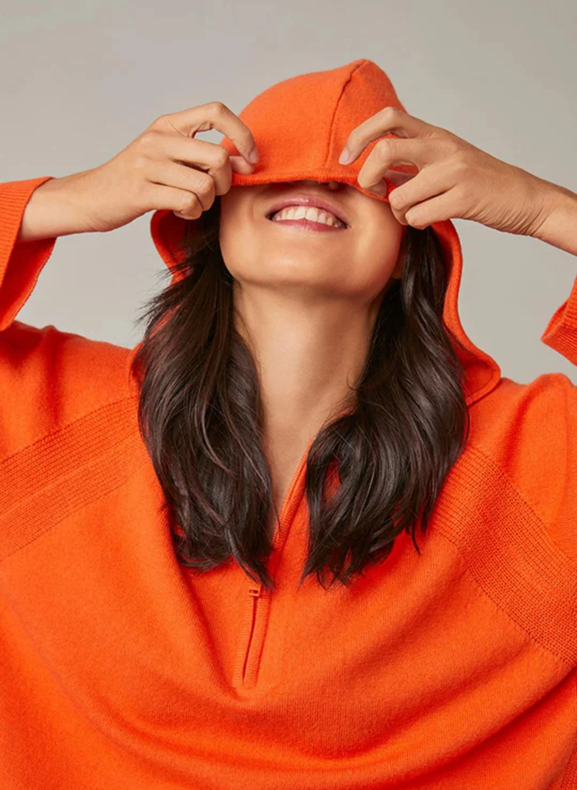 EMILE - Pull à capuche zippé en laine mérinos | Orange