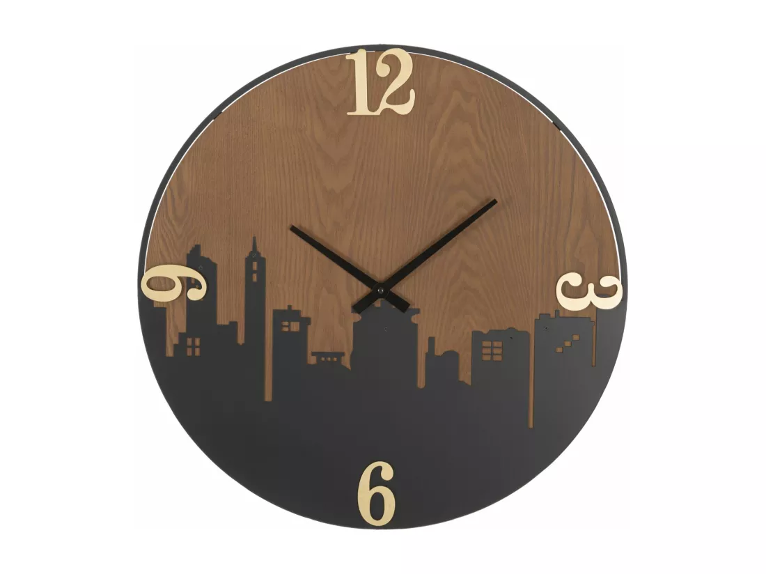 Horloge murale ronde en métal et bois marron Ø cm 60x2