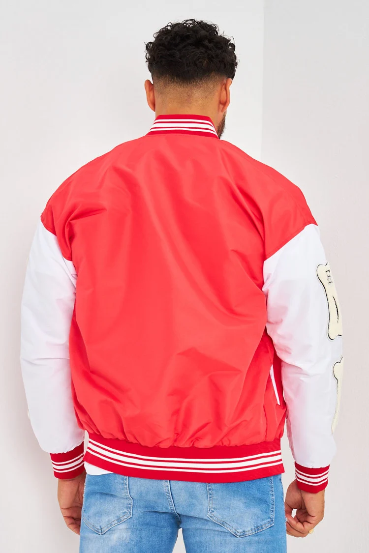 Bomber rouge manches blanches brodé 