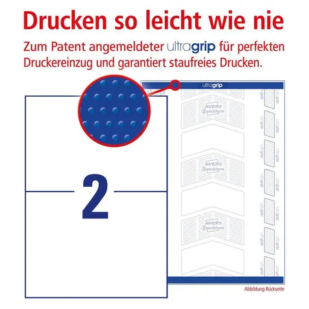 Avery Zweckform 3655 Universal-Etiketten,A4 mit ultragrip,210 x 148 mm, 100 Bogen/200 Etiketten, weiß