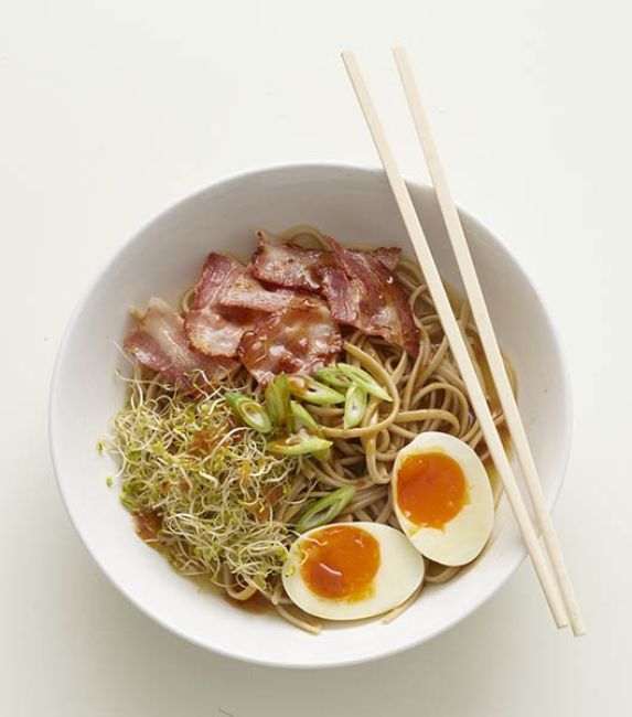 Ontbijt met ramen, spek en ei