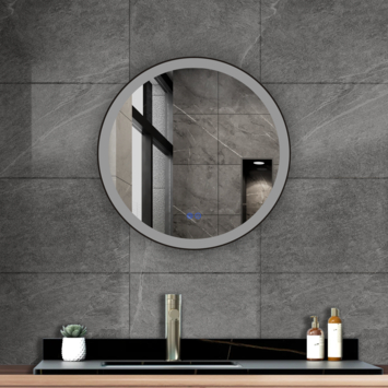 Atlantic badkamerspiegel Janessa met verlichting rond ø 60 cm chroom - met zwarte aluminium rand