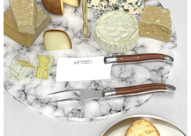 Service à fromage Laguiole avec un manche en bois de bocote et mitres en acier inoxydable