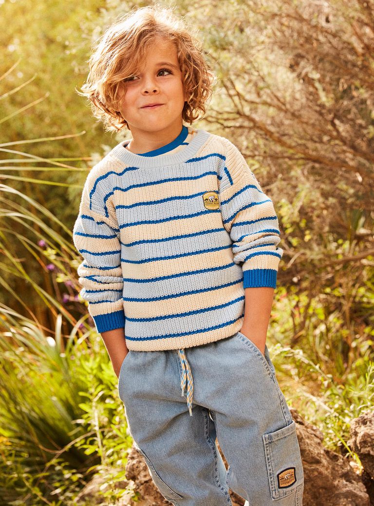 Pull à rayures bleu et vanille