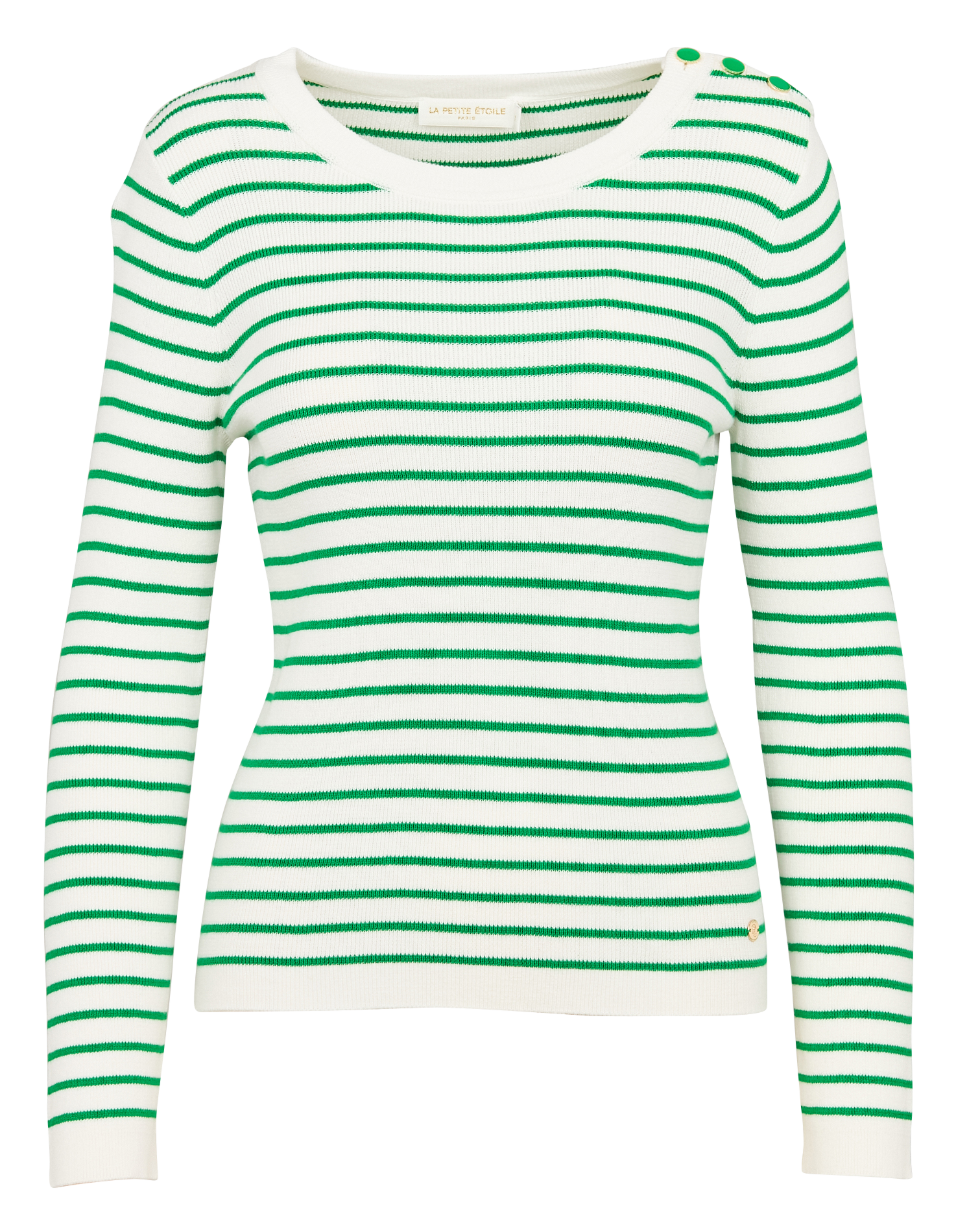 MOLLY - Pull col rond droit en coton rayé | Vert