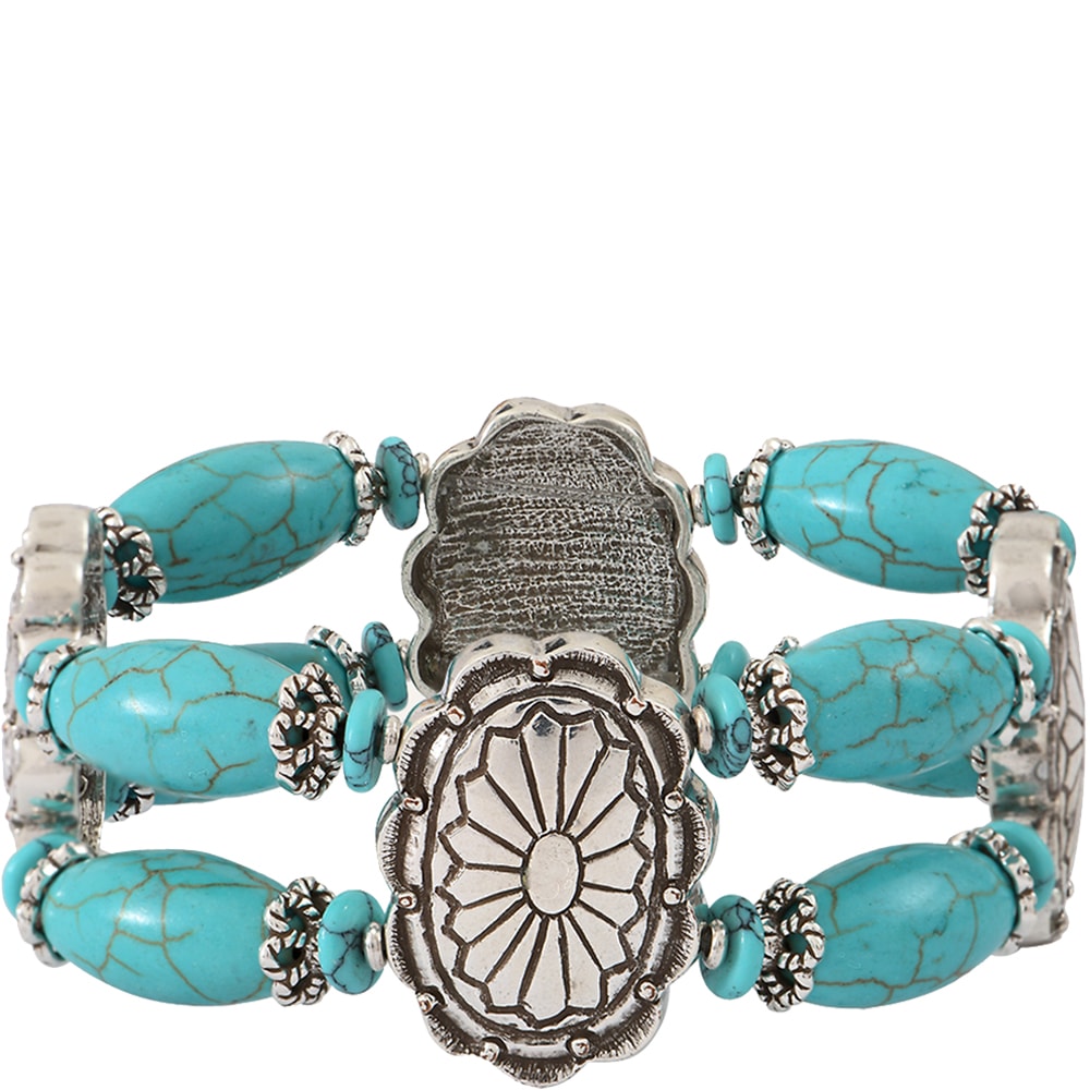 Bracelet motifs Ethnic - Métal argenté & howlite