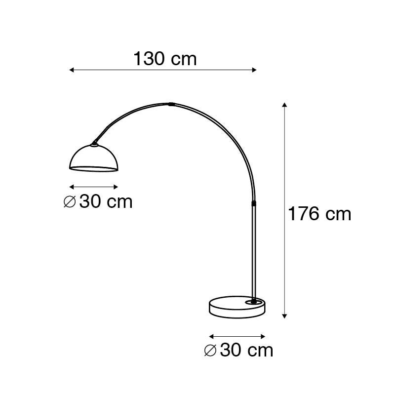 QAZQA - Moderne slimme booglamp van messing met witte kap incl. Wi-Fi A60 - Arc Basic Dimmer I Dimbaar I Woonkamer I Slaapkamer - Staal Rond I Langwerpig - LED-compatibel E27