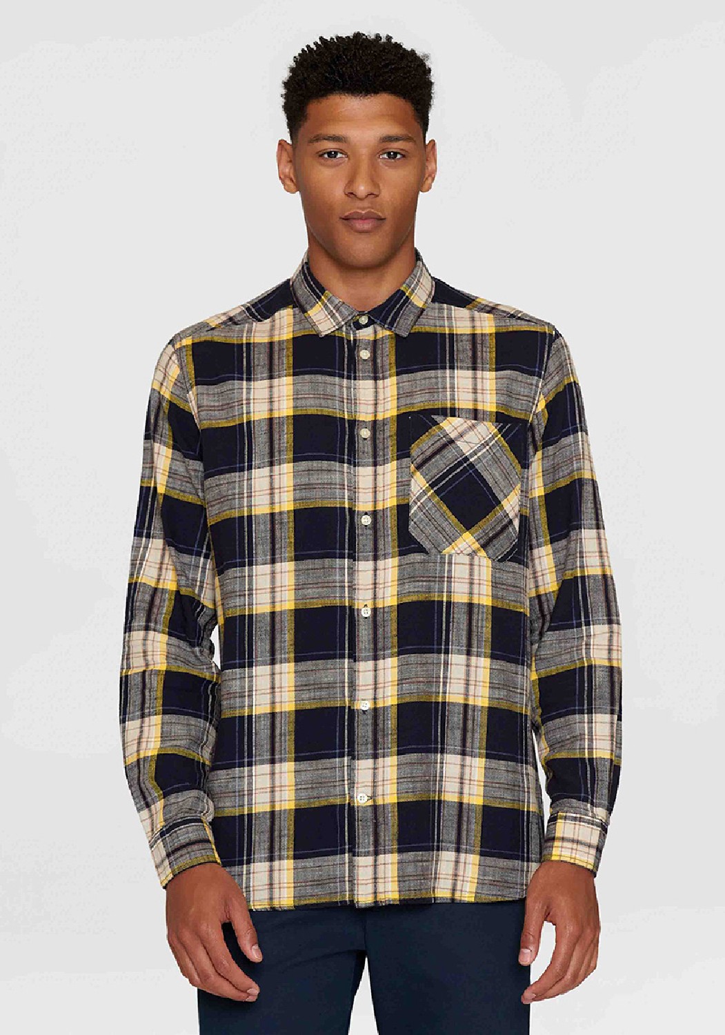 Knowledge Cotton Apparel Hemd Loose Checked Shirt Blue Stripe