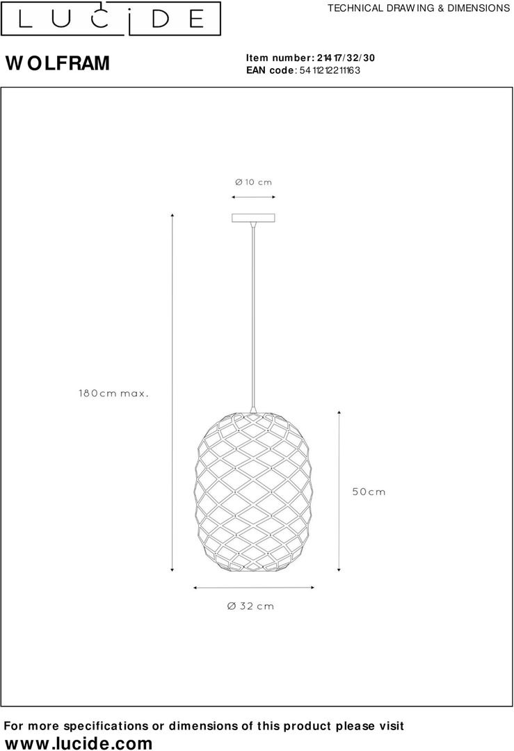 Lucide   Wolfram Zwart Hanglamp