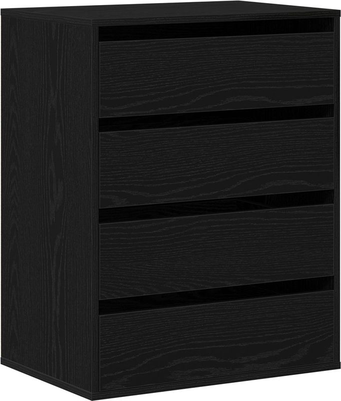 Zwart Eiken Ladekast - MDF - Vier Lades - Moderne Stijl