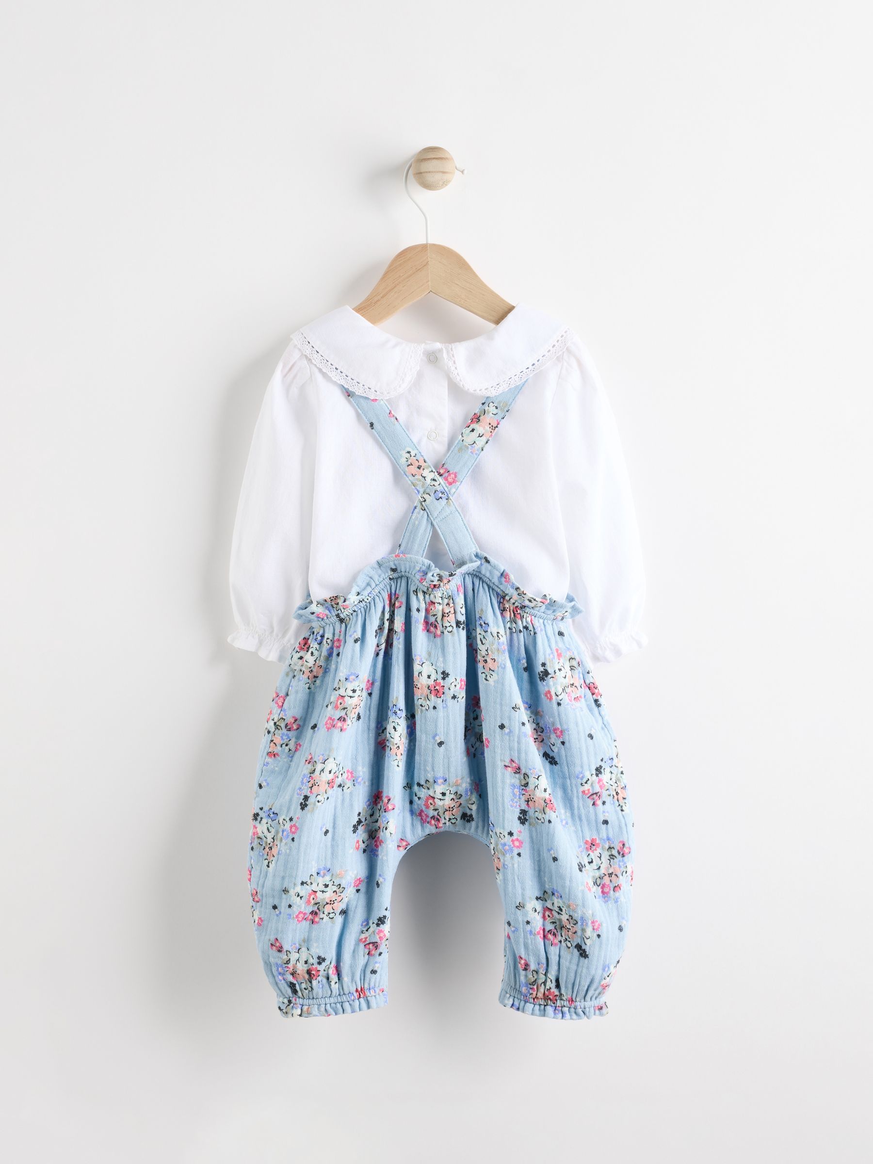 Zwart bloemenprint - Cath Kidston Baby Woven 100% Cotton Dungarees & Long Sleeve Blouse Set