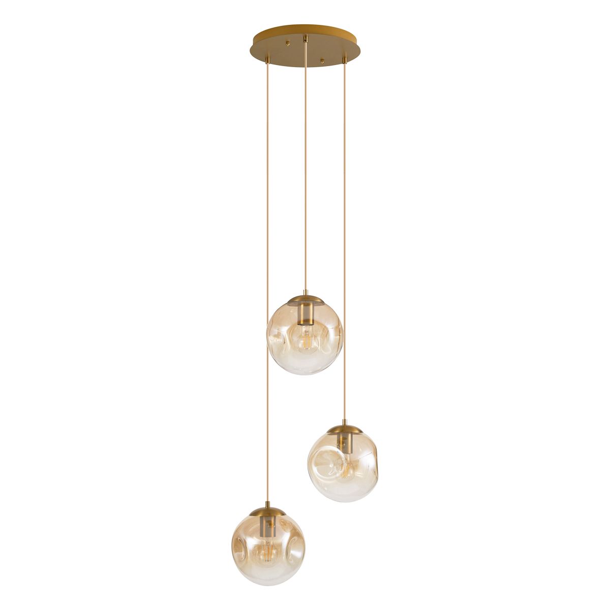 Art deco hanglamp messing met amber glas 3-lichts - Douglass