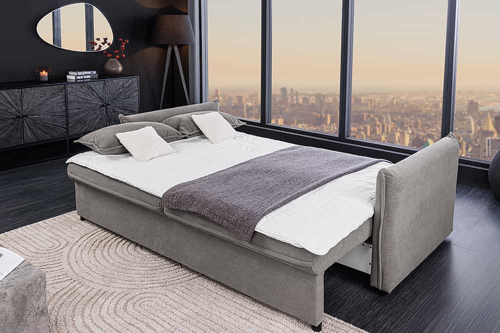 Design Schlafsofa APARTMENT 215cm grau Cord 3-Sitzer Couch inkl. Bettkasten Kissen